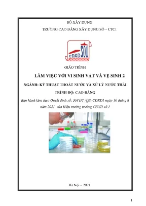 Giáo trình làm việc với vi sinh vật và vệ sinh 2 ngành kỹ thuật thoát nước và xử lý nước thải cao đẳng
