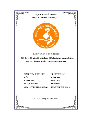 Đề xuất giải pháp hoàn thiện hoạt động quảng cáo trực tuyến tại công ty cổ phần truyền thông trạm đọc