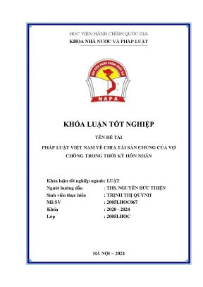 Khóa luận pháp luật việt nam về chia tài sản chung của vợ chồng trong thời kỳ hôn nhân