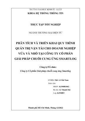 Phân tích và triển khai quy trình quản trị vận tải cho doanh nghiệp vừa và nhỏ tại công ty cổ phần giải pháp chuỗi cung ứng smartlog