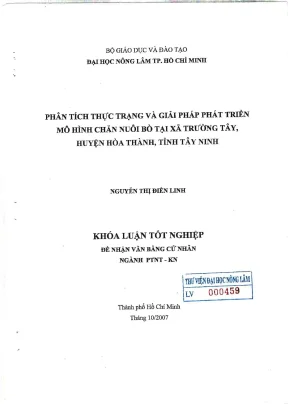 Khóa luận tốt nghiệp phát triển nông thôn phân tích thực trạng và giải pháp phát triển mô hình chăn nuôi bò tại xã trường tây huyện hòa thành tỉnh tây ninh