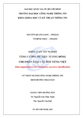 Khóa luận tốt nghiệp công nghệ thông tin tăng cường dữ liệu tương đồng cho phân loại câu hỏi tiếng việt