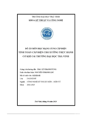 Đồ án môn học mạng cung cấp điện tính toán cấp điện cho xưởng thực hành cơ khí c41 trường đại học trà vinh