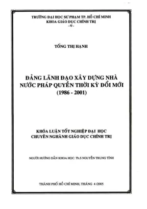 Khóa luận tốt nghiệp giáo dục chính trị đảng lãnh đạo xây dựng nhà nước pháp quyền thời kỳ đổi mới 1986 2001