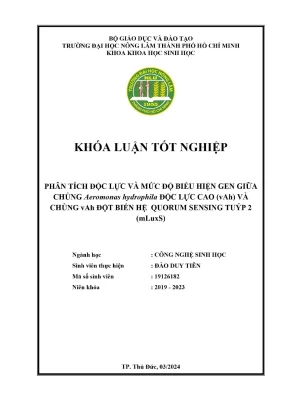 Khóa luận tốt nghiệp công nghệ sinh học phân tích độc lực và mức độ biểu hiện gen giữa chủng aeromonas hydrophila độc lực cao vah và chủng vah đột biến hệ quorum sensing tuýp 2 mluxs