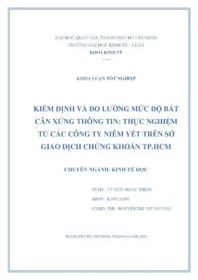 Kiểm định và đo lường mức độ bất cân xứng thông tin thực nghiệm từ các công ty niêm yết trên sở giao dịch chứng khoán tp hcm