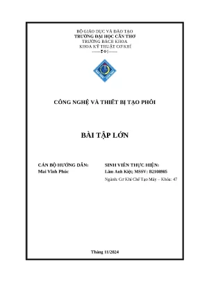 Bài tập lớn công nghệ và thiết bị tạo phôi
