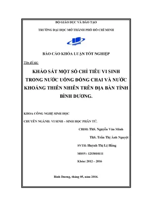 Khảo sát một số chỉ tiêu vi sinh trong nước uống đóng chai và nước khoáng thiên nhiên trên địa bàn tỉnh bình dương