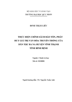 Thực hiện chính sách bảo tồn phát huy giá trị văn hóa truyền thống của dân tộc ba na huyện vĩnh thạnh tỉnh bình định