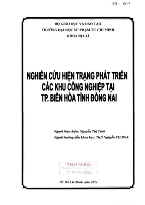 Khóa luận tốt nghiệp sư phạm địa lý nghiên cứu hiện trạng phát triển các khu công nghiệp tại tp biên hòa tỉnh đồng nai