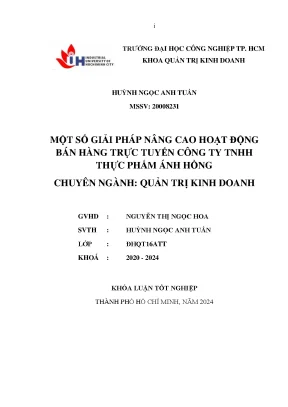 Khóa luận tốt nghiệp một số giải pháp nâng cao hoạt động bán hàng trực tuyến công ty tnhh thực phẩm ảnh hồng