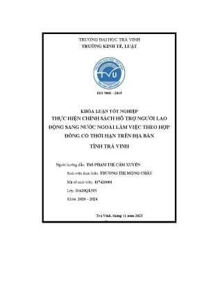 Khóa luận tốt nghiệp thực hiện chính sách hỗ trợ người lao động sang nước ngoài làm việc theo hợp đồng có thời hạn trên địa bàn tỉnh trà vinh