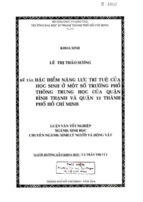 Khóa luận tốt nghiệp sinh học đặc điểm năng lực trí tuệ của học sinh ở một số trường ptth của quận bình thạnh và quận 12 tp hcm