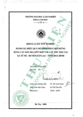 Danh gia hieu qua mo hinh phuc hoi rung bang cây bản địa kết hợp với cây phù trợ tại xã tử nê huyện tân lạc tinh hoa binh