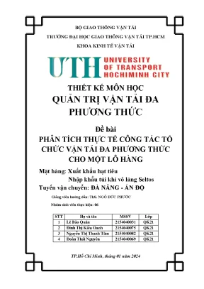 Thiết kế môn học quản trị vận tải đa phương thức đề bài phân tích thực tế công tác tổ chức vận tải đa phương thức cho một lô hàng