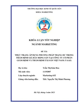 Khóa luận tốt nghiệp thực trạng áp dụng phương pháp thặng dư trong thẩm định giá bất động sản tại công ty cổ phần giám định và thẩm định tài sản vịệt nam vaae