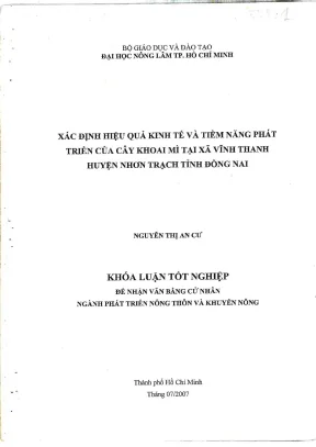 Khóa luận tốt nghiệp phát triển nông thôn xác định hiệu quả kinh tế và tiềm năng phát triển của cây khoai mì tại xã vĩnh thanh huyện nhơn trạch tỉnh đồng nai