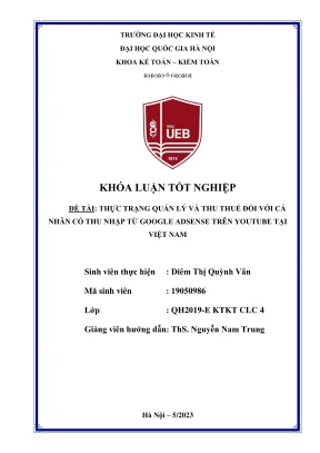 Khóa luận tốt nghiệp kế toán kiểm toán thực trạng quản lý và thu thuế đối với cá nhân có thu nhập từ google adsense trên youtube ở việt nam