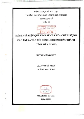 Khóa luận tốt nghiệp phát triển nông thôn đánh giá hiệu quả cây lúa chất lượng cao tại xã tân hội đông huyện châu thành tỉnh tiền giang
