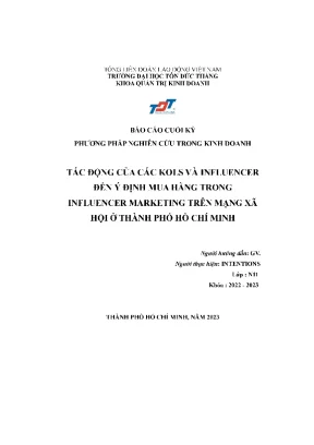 Tác động của các kols và influencer đến ý định mua hàng trong influencer marketing trên mạng xã hội ở thành phố hồ chí minh