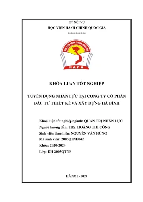 Tuyển dụng nhân lực tại công ty cổ phần đầu tư thiết kế và xây dựng hà bình