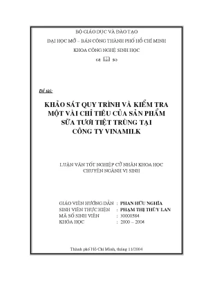 Khảo sát quy trình và kiểm tra một vài chỉ tiêu của sản phẩm sữa tươi tiệt trùng tại công ty vinamilk