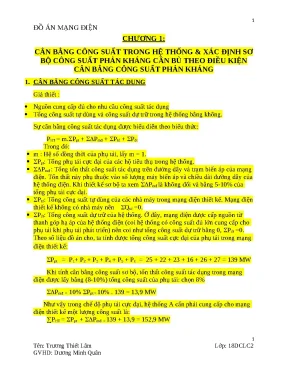 Đồ án mạng điện cân bằng công suất trong hệ thống xác định sơ bộ công suất phản kháng cần bù theo điều kiện