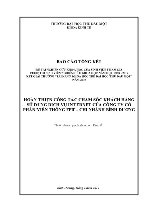 Hoàn thiện công tác chăm sóc khách hàng sử dụng dịch vụ internet của công ty cổ phần viễn thông fpt chi nhánh bình dương
