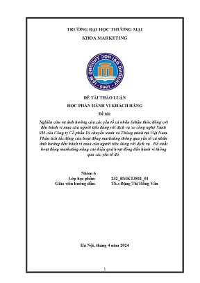 Nghiên cứu sự ảnh hưởng của các yếu tố cá nhân nhận thứcđộng cơ đến hành vi mua của người tiêu dùng với dịch vụ xe công nghệ xanh sm của công ty cổ phần di chuyển xanh