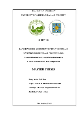 Rapid diversity assessment of eumycetozoans myxomyxomycetes and protostelids ecological implication for the sustainable development in ba ba national park bac kan province