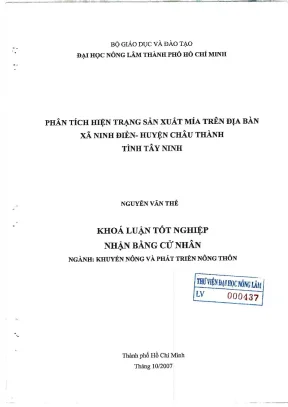 Khóa luận tốt nghiệp phát triển nông thôn phân tích hiện trạng sản xuất mía trên địa bàn xã ninh điền huyện châu thành tỉnh tây ninh