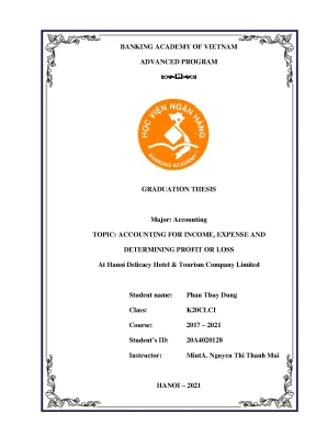 Accounting for income expense and determining profit or loss at hanoi delicacy hotel tourism company limited