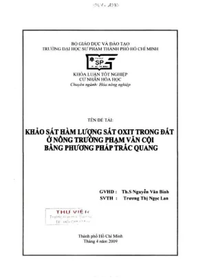 Khóa luận tốt nghiệp hóa học khảo sát hàm lượng sắt oxit trong đất ở nông trường phạm văn cội bằng phương pháp trắc quang
