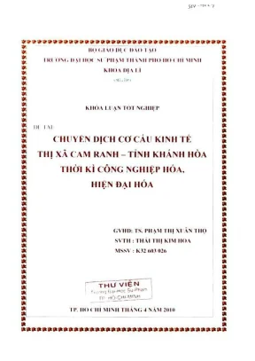 Khóa luận tốt nghiệp địa lý chuyển dịch cơ cấu kinh tế thị xã cam ranh tỉnh khánh hòa thời kỳ công nghiệp hóa hiện đại hóa