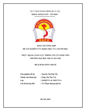 Đề tài thực trạng năng lực thông tin của sinh viên trường đại học nội vụ hà nội