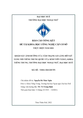 Khảo sát ảnh hưởng của tâm trạng lo lắng đến kỹ năng nói tiếng trung quốc của sinh viên năm 2 khoa tiếng trung trường đại học ngoại ngữ đại học huế