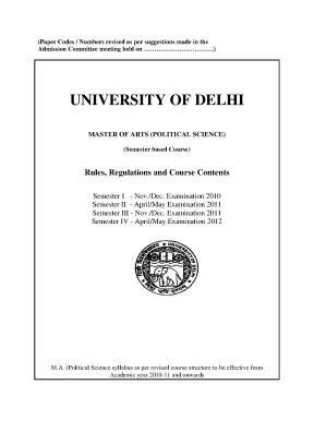 M a political science syllabus as per revised course structure to be effective from academic year 2010 11 and onwards contents pages i m a political science structure 1 2 ii scheme of examination pass percentage 3 4 promotion criteria etc iii cou