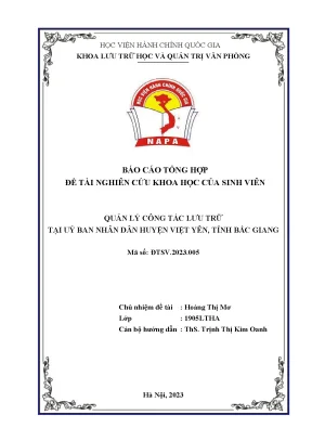 Đề tài quản lý công tác lưu trữ tại ủy ban nhân dân huyện việt yên tỉnh bắc giang