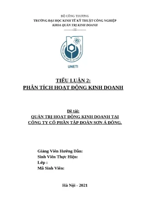 Luận văn phân tích hoạt động kinh doanh đề tài quản trị hoạt động kinh doanh tại công ty cổ phần tập đoàn sơn á đông