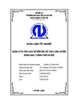 Khoá luận quản lý di tích lịch sử đền sái xã thụy lâm huyện đông anh thành phố hà nội