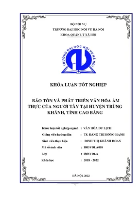 Khoá luận bảo tồn và phát triển văn hóa ẩm thực của người tày tại huyện trùng khánh tỉnh cao bằng
