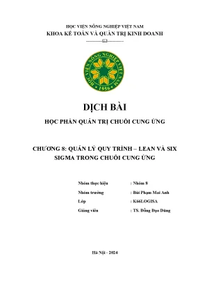 Dịch bài học phần quản trị chuỗi cung ứng chương 8 quản lý quy trình lean và six sigma trong chuỗi cung ứng