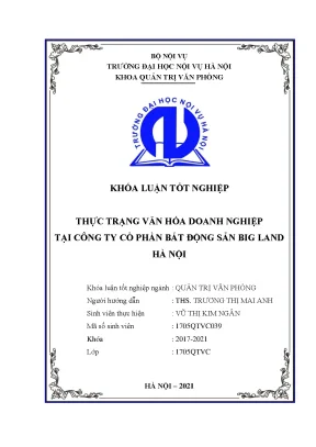 Khoá luận thực trạng văn hóa doanh nghiệp tại công ty cổ phần bất động sản big land hà nội
