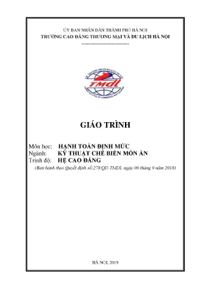 Giáo trình hạch toán định mức ngành kỹ thuật chế biến món ăn trình độ cao đẳng