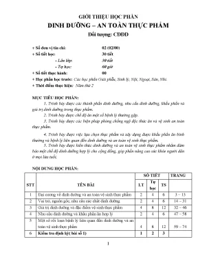 Giáo trình học phần dinh dưỡng an toàn thực phẩm