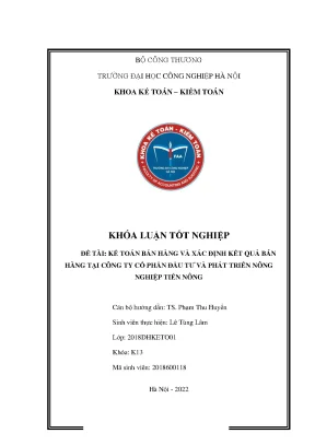 Khóa luận tốt nghiệp đề tài kế toán bán hàng và xác định kết quả bán hàng tại công ty cổ phần đầu tư và phát triển nông nghiệp tiến nông