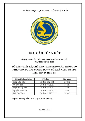 Đề tài thiết kế chế tạo module đo các thông số nhiệt độ độ ẩm cường độ uv có khả năng gửi dữ liệu lên internet