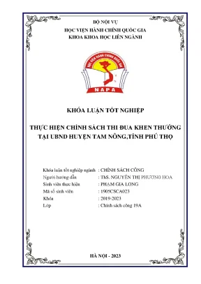 Khoá luận thực hiện chính sách thi đua khen thưởng của ủy ban nhân dân huyện tam nông tỉnh phú thọ