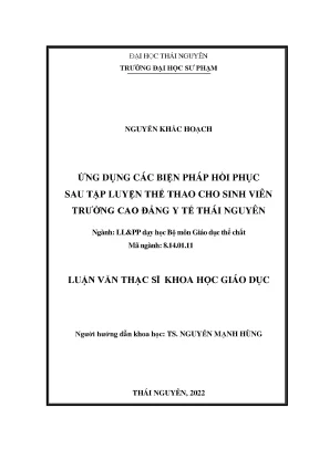 Ứng dụng các biện pháp hồi phục sau tập luyện thể thao cho sinh viên trường cao đẳng y tế thái nguyên