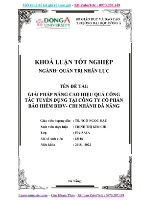 Giải pháp nâng cao hiệu quả công tác tuyển dụng tại công ty cổ phần bảo hiểm bidv chi nhánh đà nẵng